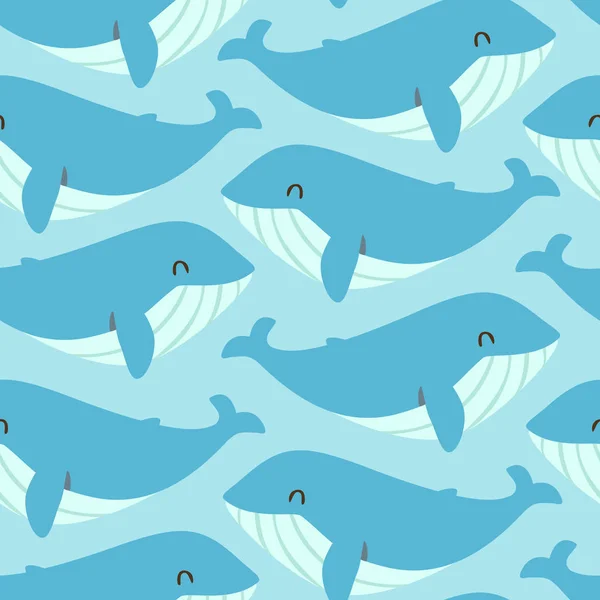 벡터 푸른 고래 원활한 패턴 — 스톡 벡터