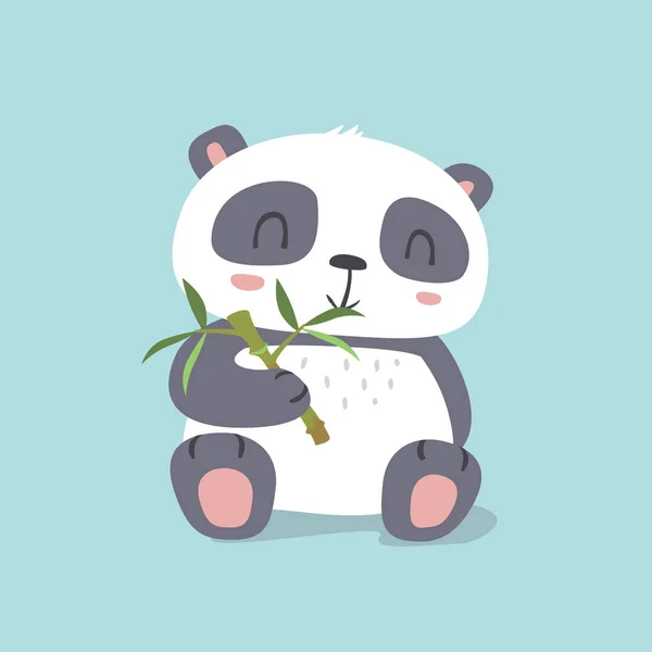 Vetor desenho animado estilo kawaii bonito panda comer bambu illustrati —  Vetores de Stock