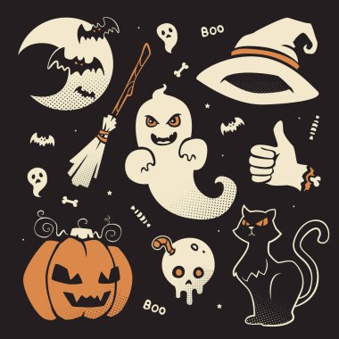 Cadılar Bayramı vektör karikatür yarım ton kümesi 