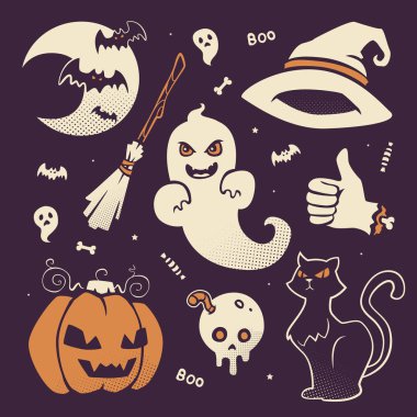 Cadılar Bayramı vektör karikatür yarım ton kümesi 