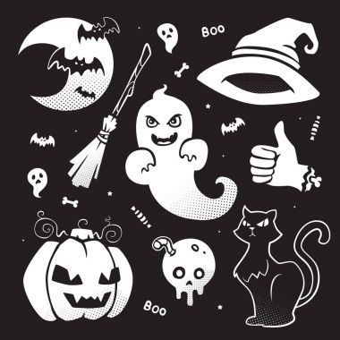 Cadılar Bayramı vektör karikatür yarım ton kümesi 