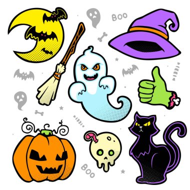 Cadılar Bayramı vektör karikatür yarım ton kümesi 