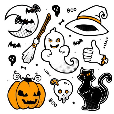 Cadılar Bayramı vektör karikatür yarım ton kümesi 