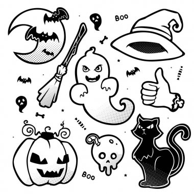 Cadılar Bayramı vektör karikatür yarım ton kümesi 