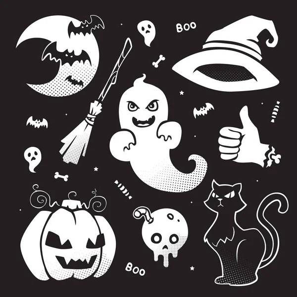 Cadılar Bayramı vektör karikatür yarım ton kümesi 