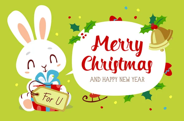 Kreskówki stylu zima Boże Narodzenie ciąć roku biały króliczek zestaw — Wektor stockowy