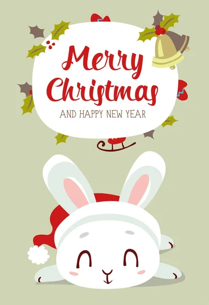 Kreskówki stylu zima Boże Narodzenie ciąć roku biały króliczek zestaw — Wektor stockowy