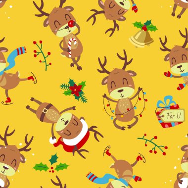 vektör karikatür tarzı Noel geyiği sarı seamless modeli