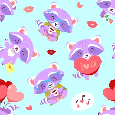 Dikişsiz desen rakunlar punchy pastel mavi
