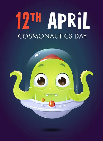 Wektor kreskówka stylu 12 kwietnia kosmonautyce dnia alien pozdrowienie ca Ilustracje Stockowe bez tantiem