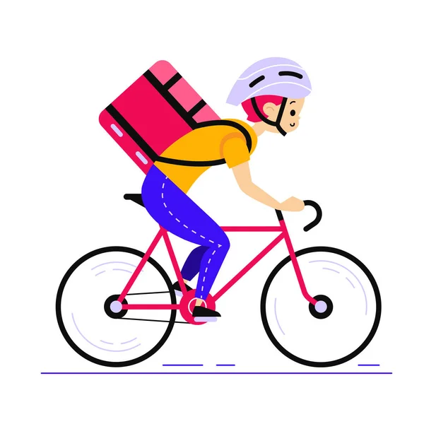 Vector Cartoon Platte Stijl Koerier Een Fiets Rechtenvrije Stockillustraties