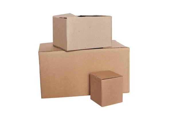 Cardboard Box Isolated White Background Three Eco Boxes Delivery Donation — Stock Photo, Image