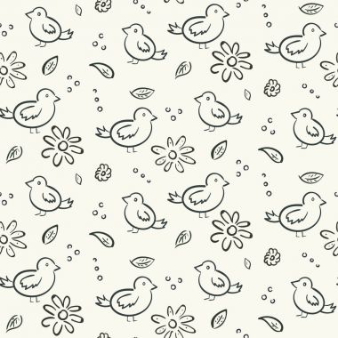 Kuşlar, çiçekler ve yapraklar ile sorunsuz doku