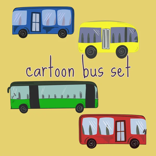 Conjunto de autobuses de dibujos animados lindo — Archivo Imágenes Vectoriales