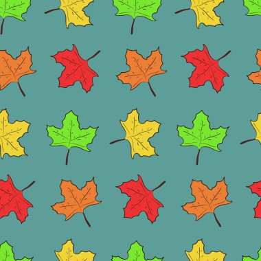 Üzerinde mavi arka plan deseni ile tatlı akçaağaç yaprakları