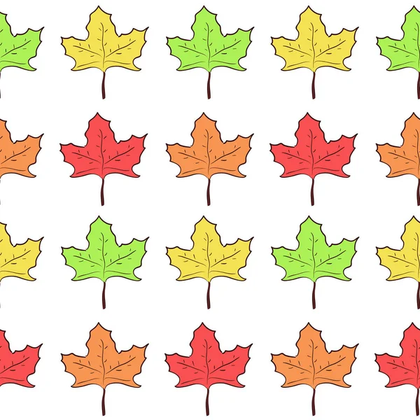 Seamless pattern with rows of cute maple leaves — Stock Vector