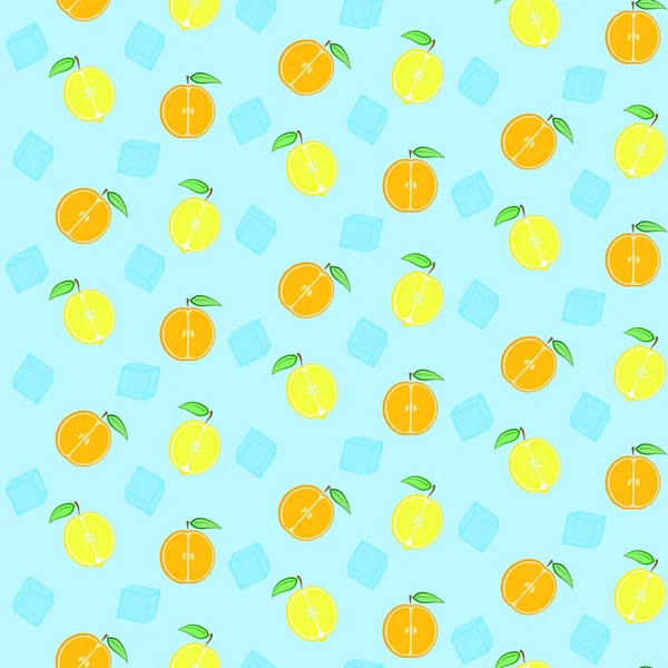 Pattern with cute oranges, lemons and ice cubes — Stock Vector