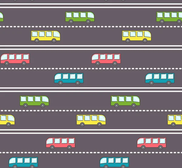 Niedlichen Bus auf der Straße Muster — Stockvektor