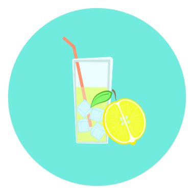 Bardak taze sarı limon limonata buz simgesiyle