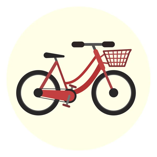Bici da città piatta rossa con cesto, bicicletta vettoriale — Vettoriale Stock