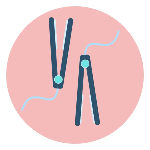 平らな青い髪、鉄の矯正、アイコンを圧着 — ストックベクタ