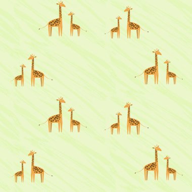 Şirin çocuk desen zürafa ailesi ile. Bebek zürafa ve annesi birbirine bakarak.