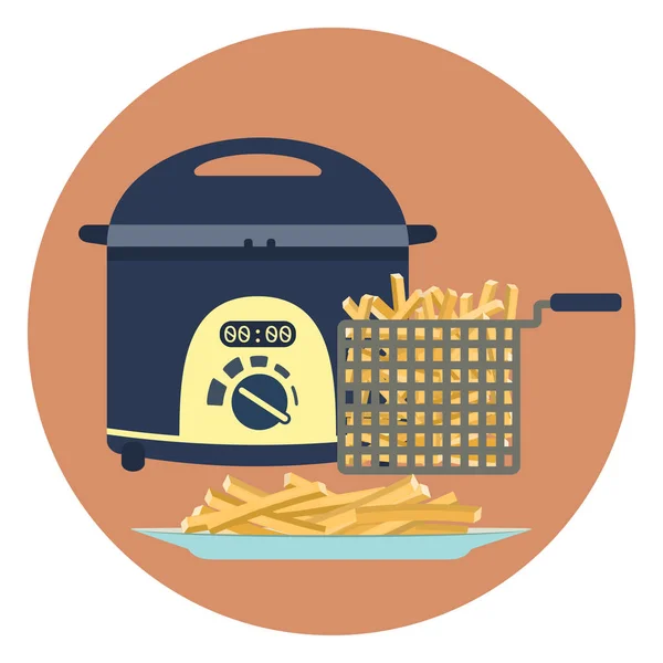 Düz vektör fritöz withplate lezzetli Fransız kızartması