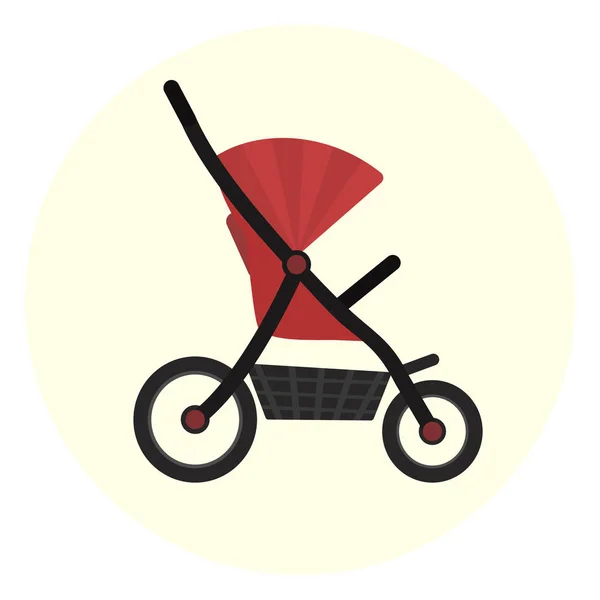Icona del passeggino vettoriale rosso piatto. Carino bambini carrozzina simbolo — Vettoriale Stock