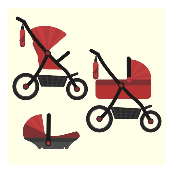 फ्लैट लाल बेबी कैरिज ट्रांसफार्मर प्रतीक — स्टॉक वेक्टर