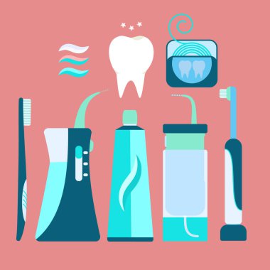 Düz vektör mavi fırça diş ekipman