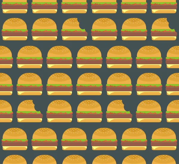 Mooie kleurrijke hamburgers en knabbelde hamburgers naadloze patroon op donkere achtergrond — Stockvector