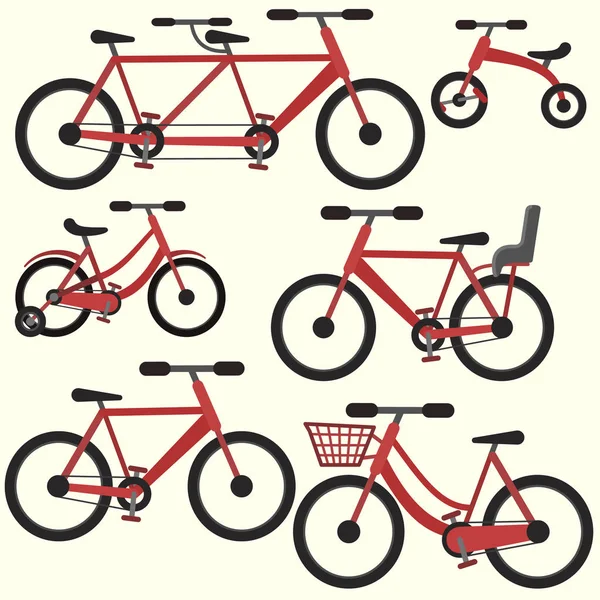 Lapos színes piros vektor kerékpár szett — Stock Vector