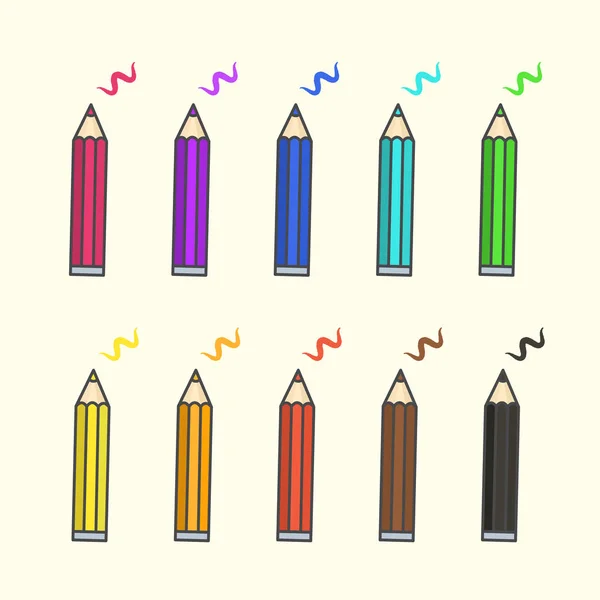 Iconos de lápiz de color plano, lápices de color vectorial con arañazos — Archivo Imágenes Vectoriales