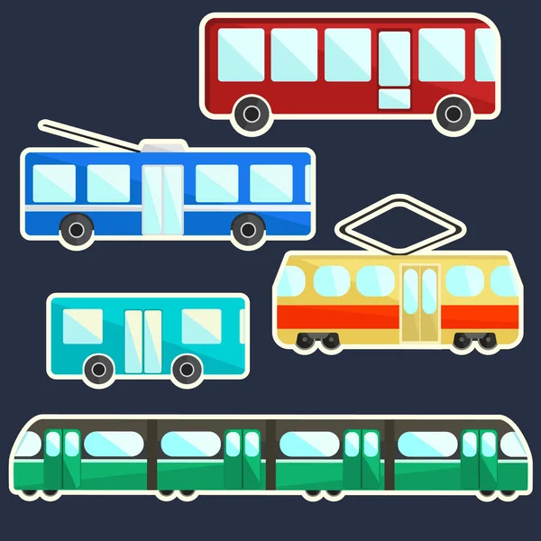 Flat vector colorful public transport stickers set