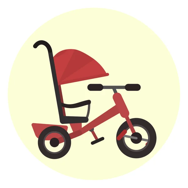 Triciclo per bambini rosso piatto con icona a maniglia a spinta — Vettoriale Stock