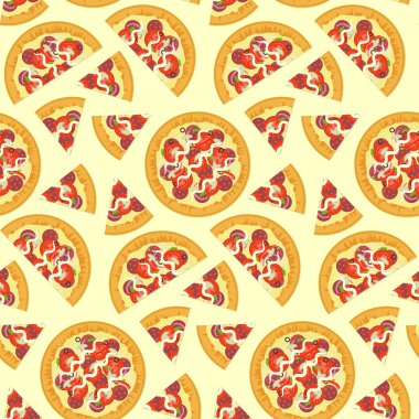Düz vektör lezzetli İtalyan pizza seamless modeli