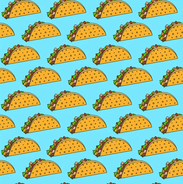 Φωτεινό Μεξικού fastfood χωρίς ραφή πρότυπο με tacos σε μπλε φόντο — Διανυσματικό Αρχείο