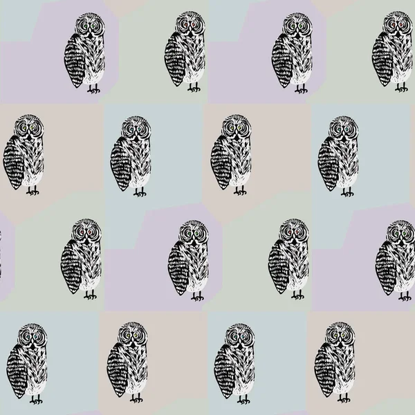 Modèle sans couture avec regard hibou fauve noir et blanc — Image vectorielle