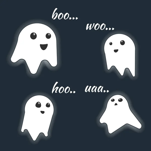 Cute little vector luminous screaming ghost characters with scream text — Stock Vector