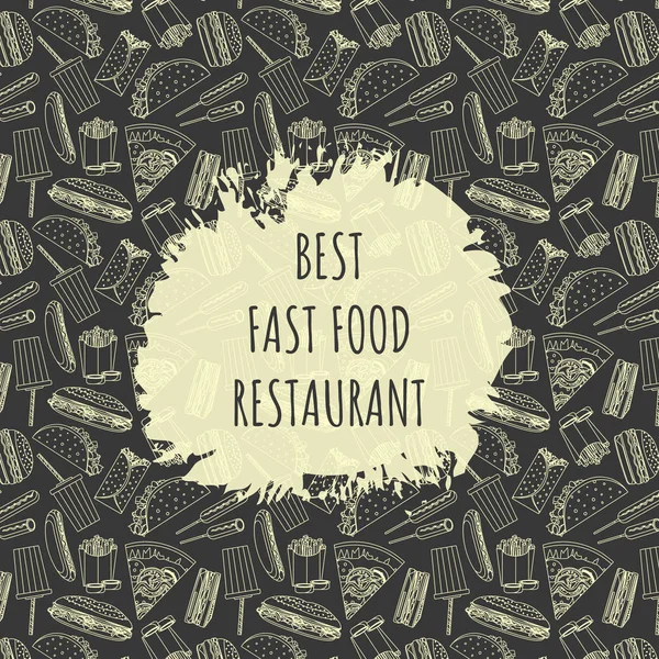 Cartaz para restaurante fast food com padrão de fast food e lugar para o nome — Vetor de Stock