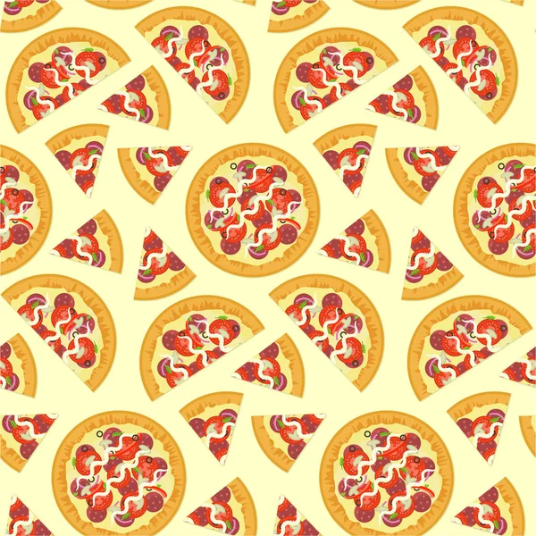 Pola datar vektor yang lezat pizza italia mulus - Stok Vektor
