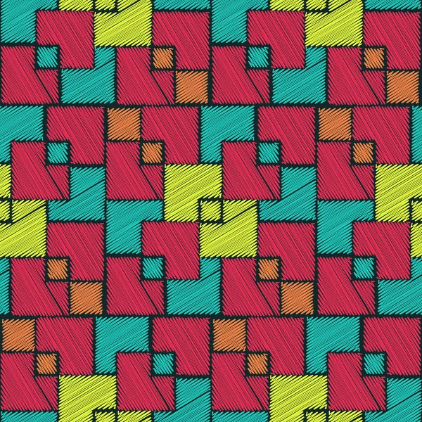 Abstracte geometrische patroon met heldere kleurrijke Krabbel vierkante elementen — Stockvector