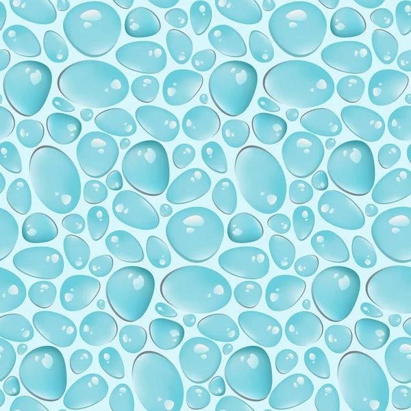 Color realista gotas de agua sobre fondo azul patrón sin costuras — Vector de stock