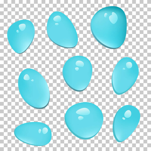 Isolated blue vector water drops on transparent background