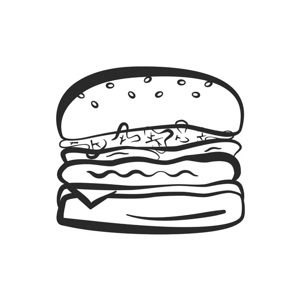 Zwarte omtrek geïsoleerde hamburger pictogram — Stockvector