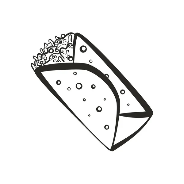 Ikon burrito garis luar terisolasi hitam - Stok Vektor