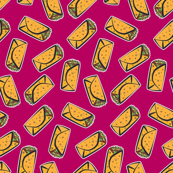 Patrón de color con lindo burrito mexicano de dibujos animados — Vector de stock