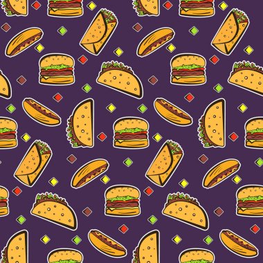 Üzerinde koyu mor renkli fastfood ile güzel desen