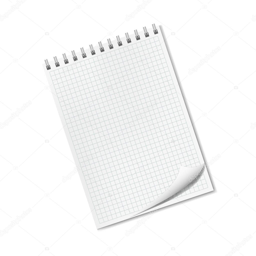Realistic ruled notepad with dog ear, turned-up corner