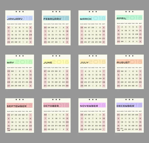 Nieuwe 2018 jaarkalender eenvoudige pull-off vector — Stockvector